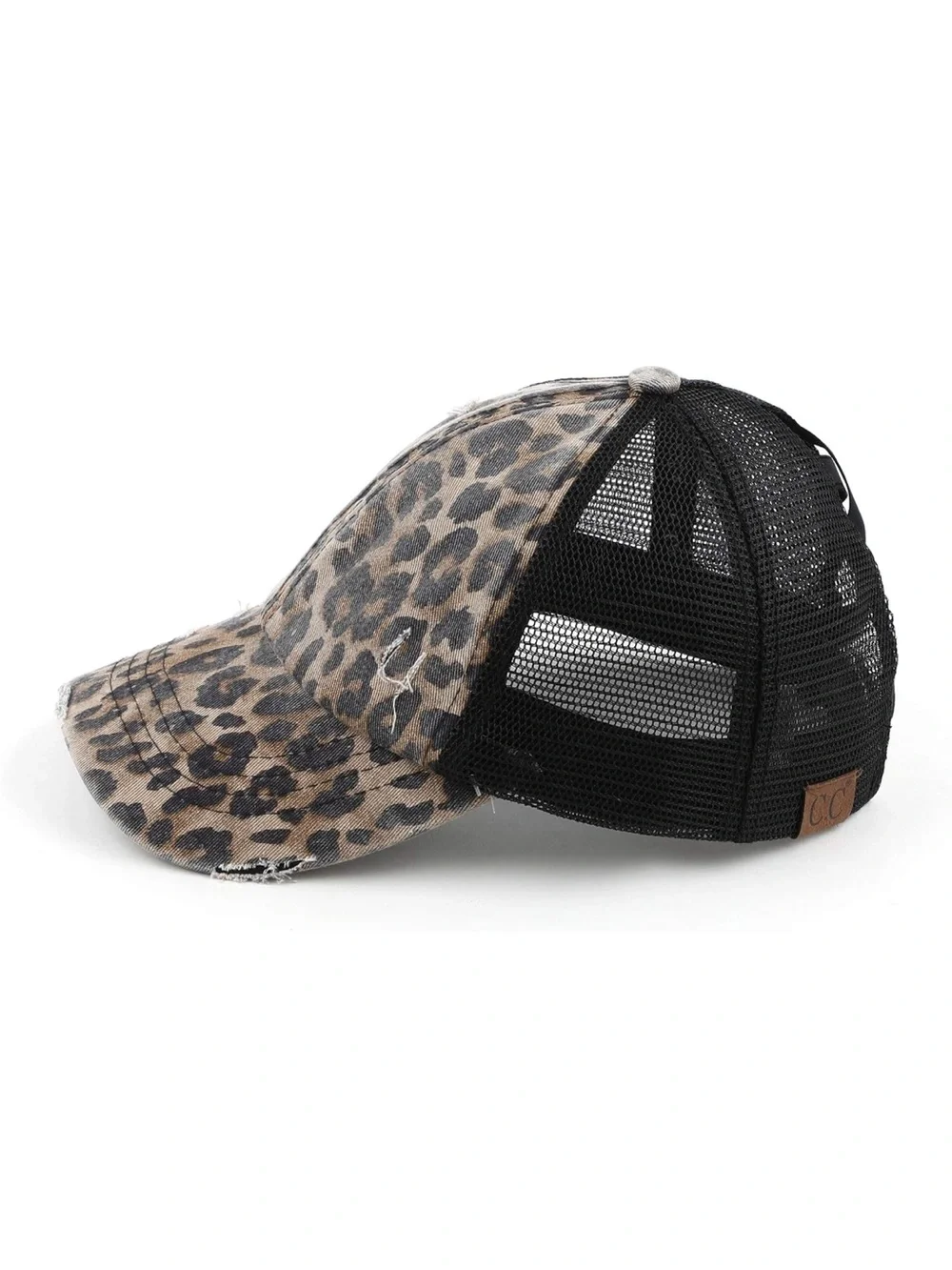 C.C Leopard Print Distressed Mesh Back Baseball Cap Trucker Hat Ponytail